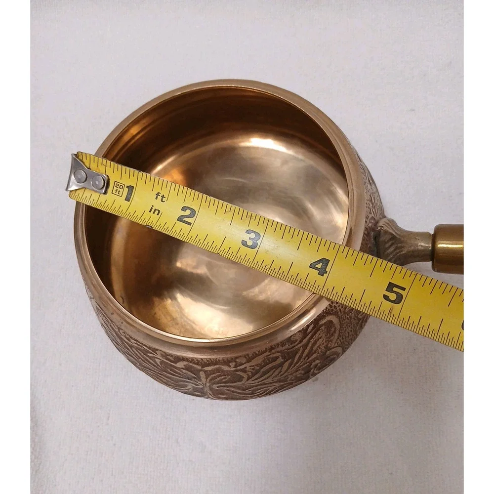 Exotic Copper Sauce Pot Wood Handle‎ Hammered Design Fondue Party Vintage Patina